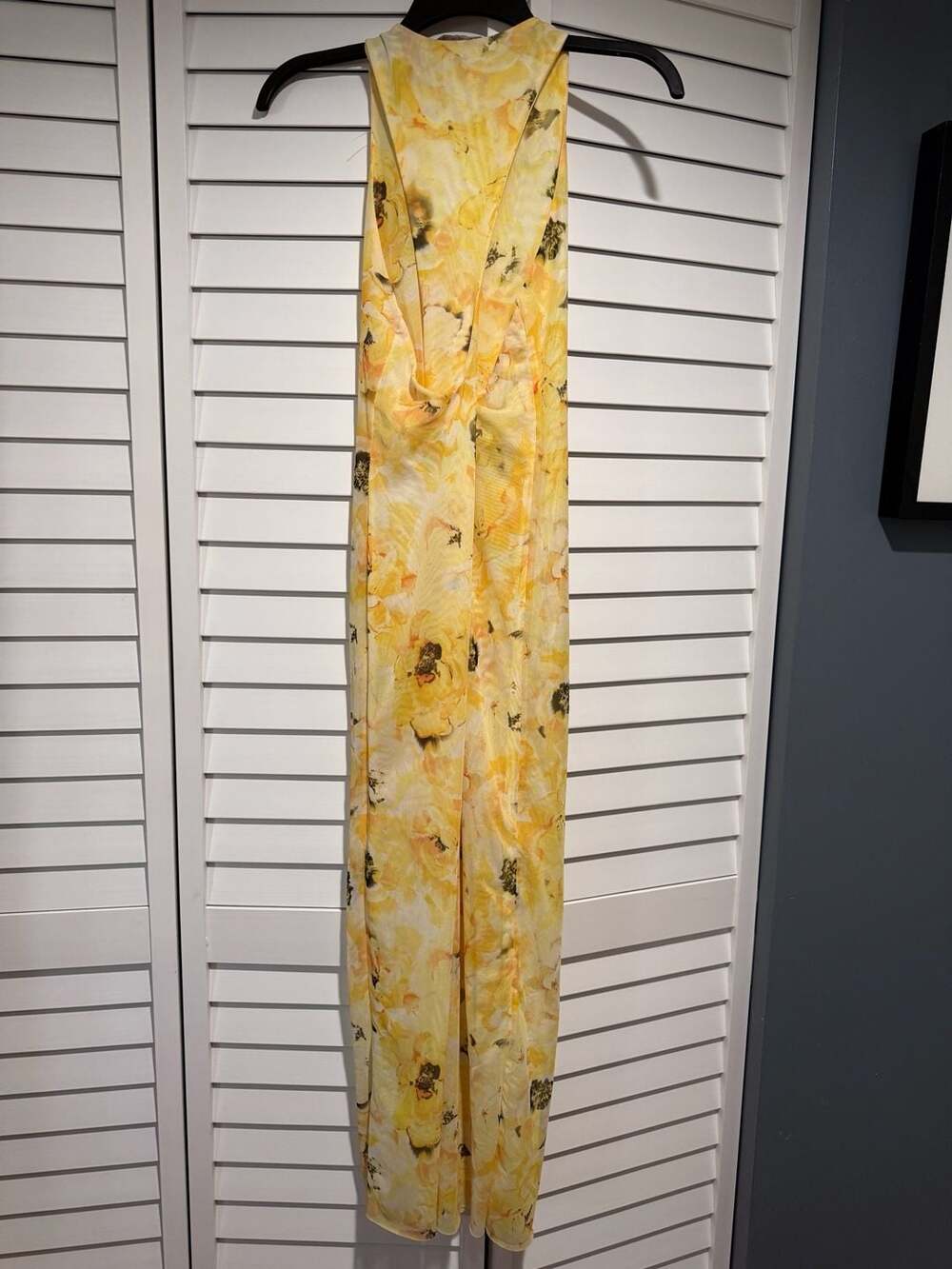 Zara Yellow Floral Mesh Maxi Dress With Open Twist Back - Picture 4 of 6